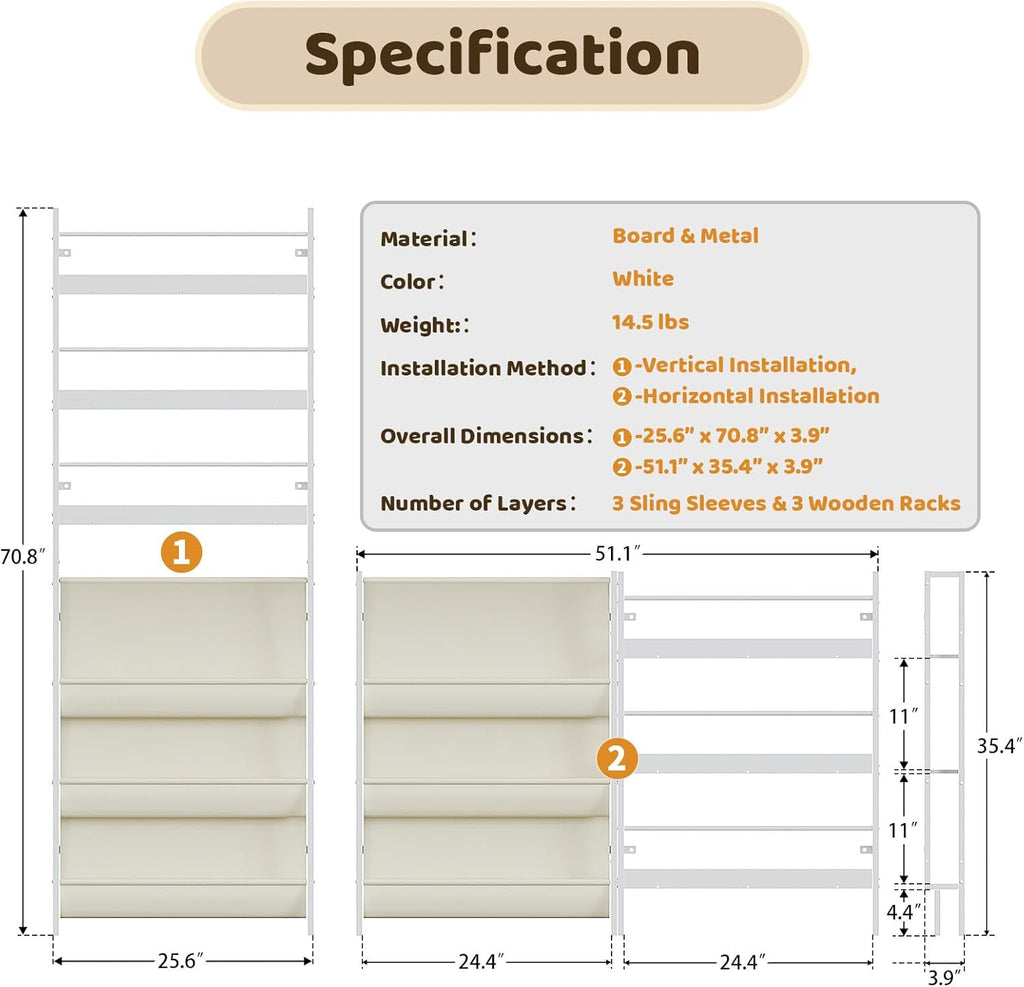 Kids Bookshelf - Wall Mounted 6-Tier Book Shelf for Kids Rooms, Behind The Door