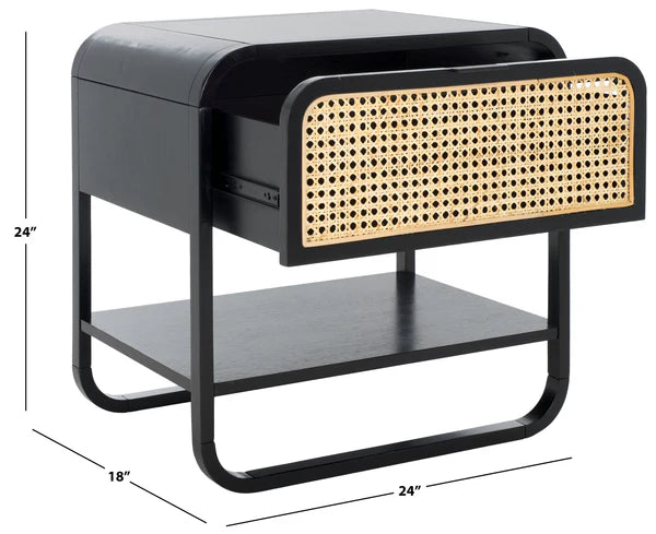 Yunikoli Wooden Rattan Bedside Table