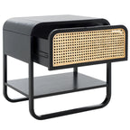 Yunikoli Wooden Rattan Bedside Table