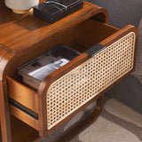 Yunikoli Wooden Rattan Bedside Table