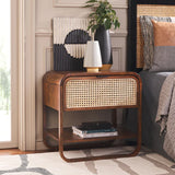 Yunikoli Wooden Rattan Bedside Table