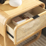 Yunikoli Wooden Rattan Bedside Table