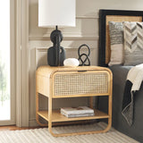 Yunikoli Wooden Rattan Bedside Table