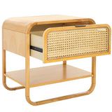 Yunikoli Wooden Rattan Bedside Table