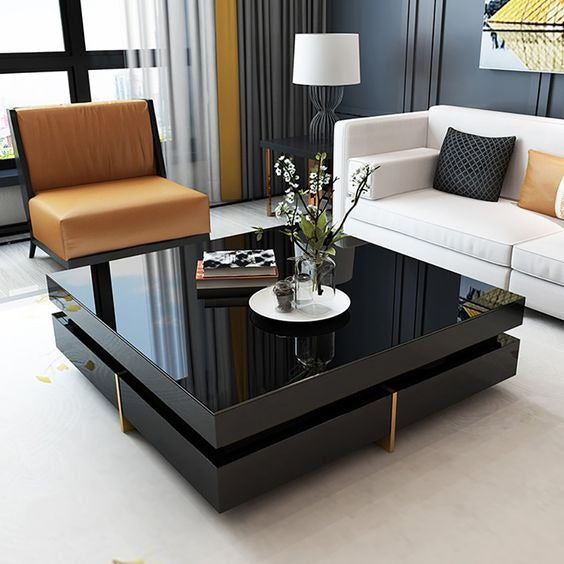 Black Storage Coffee Table With Glass