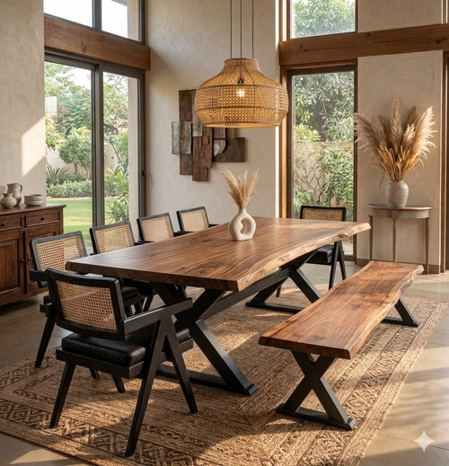 Solid Wood Dinning Table set ( 1 Table + 5 Chair + 1 Bench)