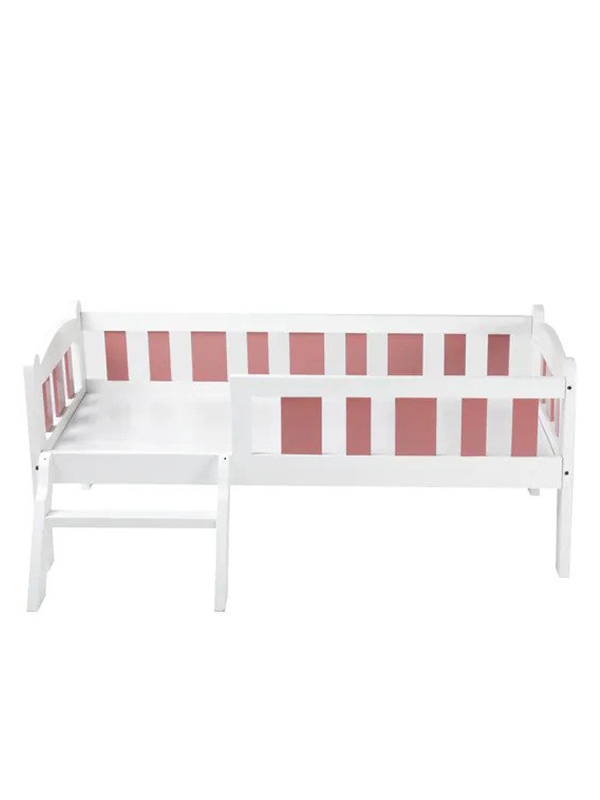 Rondo Kids Bed in White with Pink Stirpes