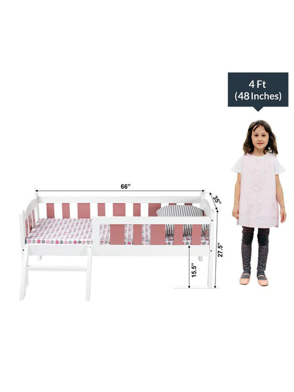Rondo Kids Bed in White with Pink Stirpes
