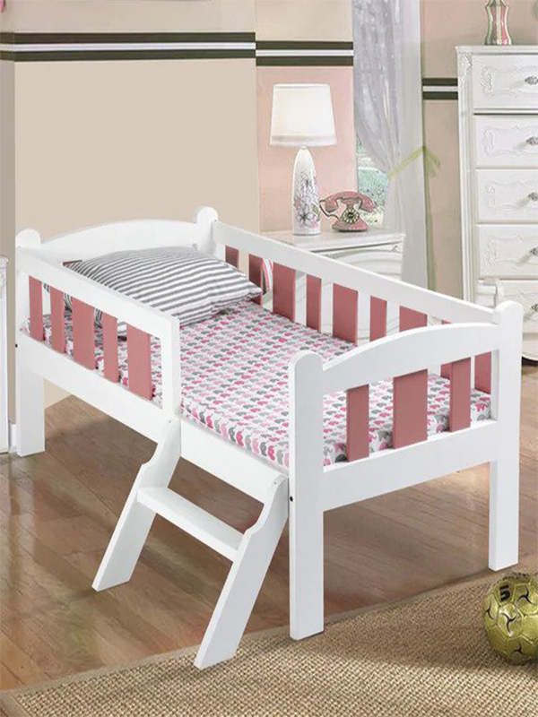 Rondo Kids Bed in White with Pink Stirpes