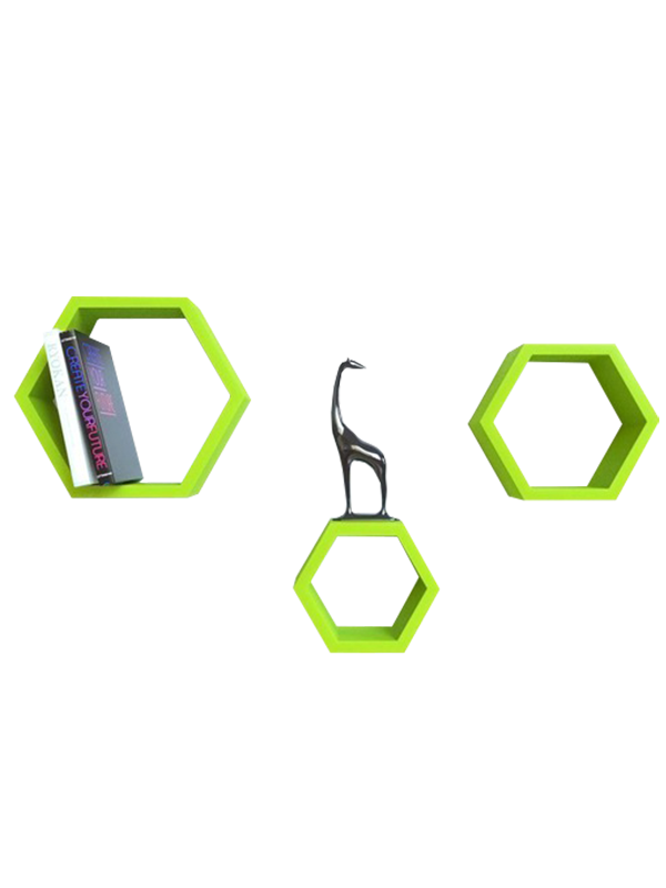 Ezequil Floating Wall Shelf Set of 3 in Green Colour