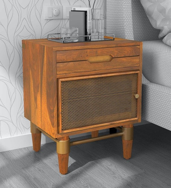 Kira BedSide Table with Cane Finish