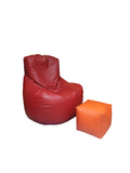 Comfy Leatherite Bean Bag - Red and Orange