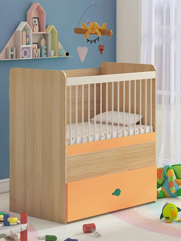 Marley Adjustable Crib with Drawer in Pulpy Orange