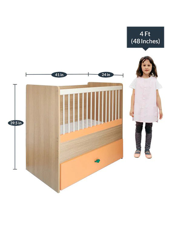 Marley Adjustable Crib with Drawer in Pulpy Orange