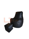 Leatherite bean bag sofa with stool