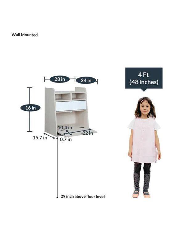 Axess Kids Wall Mounted Study Table in White & Mellow Green Colour - Urban Galleria