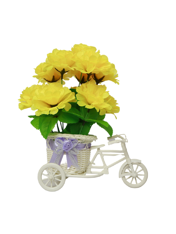 Bicycle Carriage floral planter-Yellow flowers