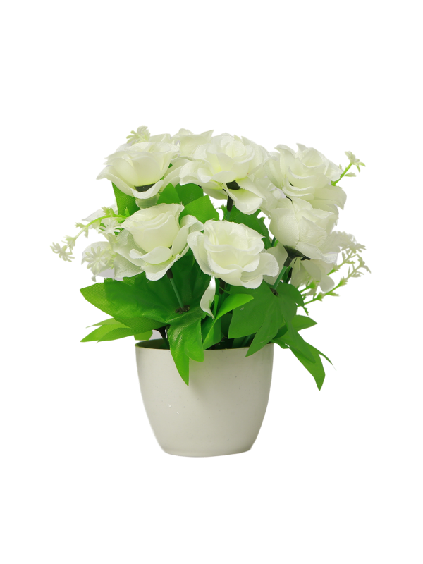 Round Pot Planter-White flowers
