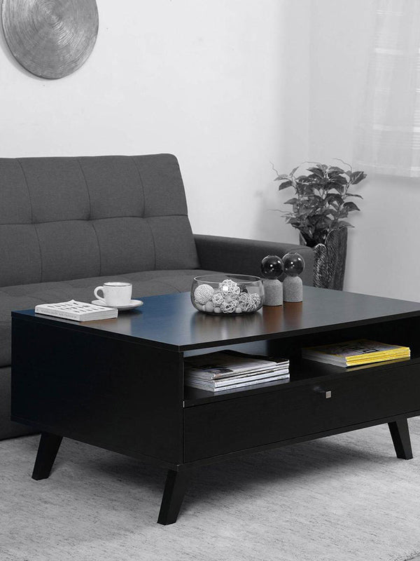 Perla Coffee Table with One Drawer in Black Colour
