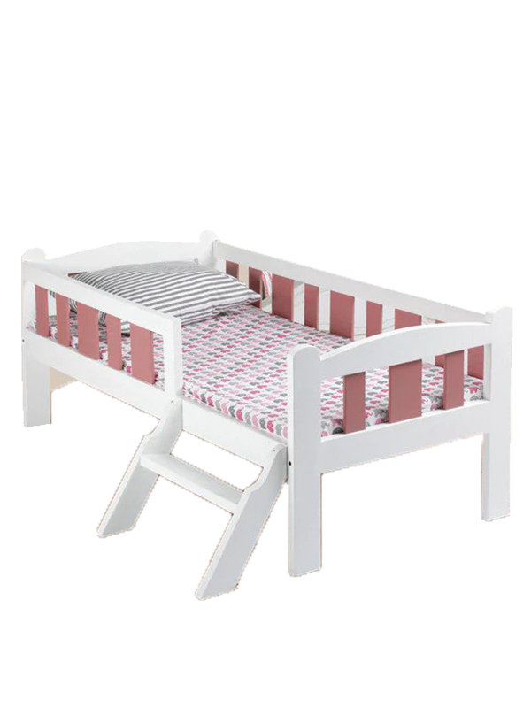 Rondo Kids Bed in White with Pink Stirpes